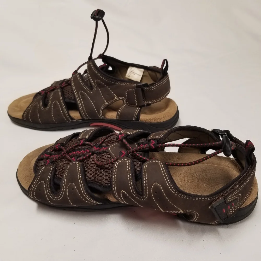 St Johns Bay Sandals Mens Sz 10 Cartop Brown Open Toe Memory Foam